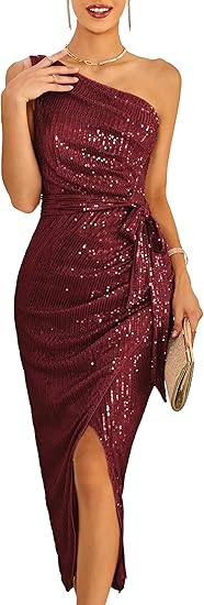 Women Sleeveless One Shoulder Sequin Dress Prom Dresses