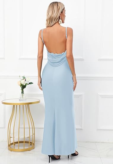 Women Drape Neck Formal Maxi Dresses Evening Dress