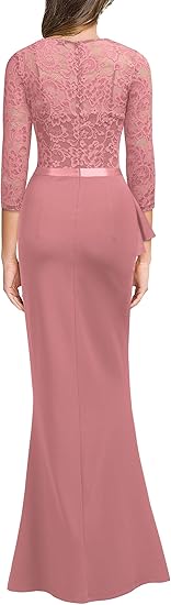 Women's Vintage Floral Lace Ruffle Half Sleeve Evening Dress