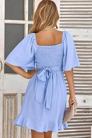 Women's Wrap V Neck Short Flared Sleeve Homecoming Dresses
