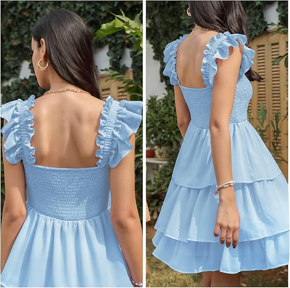 Womens Square Neck Sleeveless Ruffle Homecoming Dresses