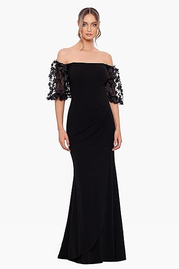 Women's Illusion Sleeve Off The Shoulder Long Evening Dress