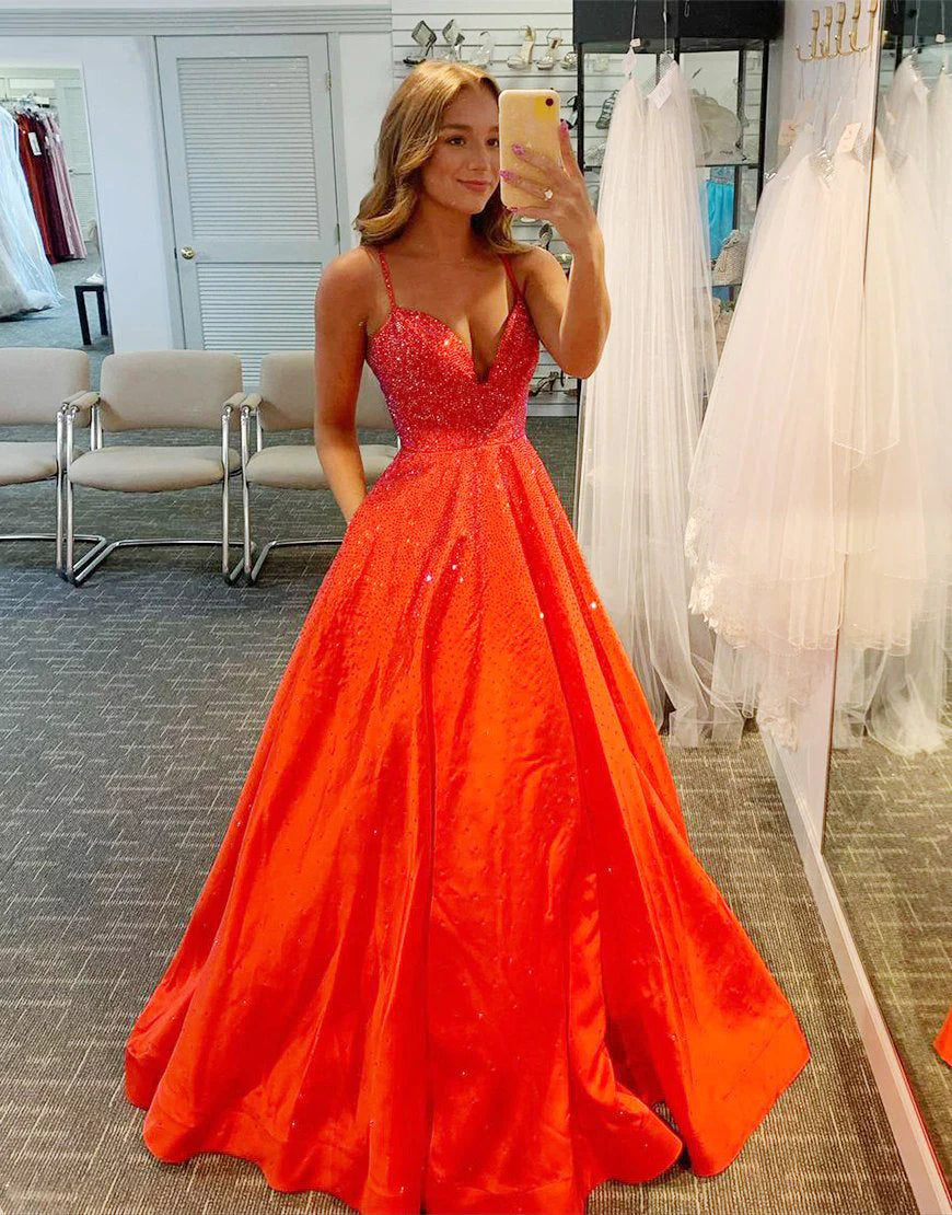 A-Line Glitter Spaghetti Straps Prom Dress Full Of Charm Evening Dresses