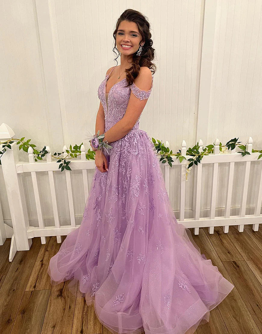 V neck Off-the-Shoulder Backless Full Of Charm Prom Dress