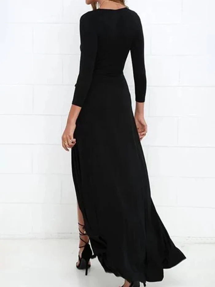 Black Prom Dresses Sheath/Column Long Sleeves Deep V-neck Prom Dress