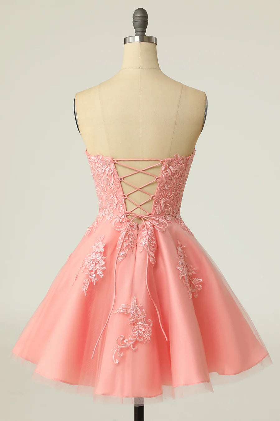 Pink Strapless Lace-Up A-Line Short Unique Design Homecoming Dress