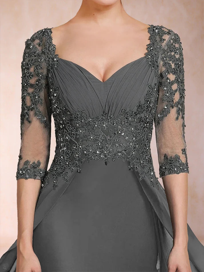 Column V-Neck Half Sleeves Full of charm Mother of the Bride