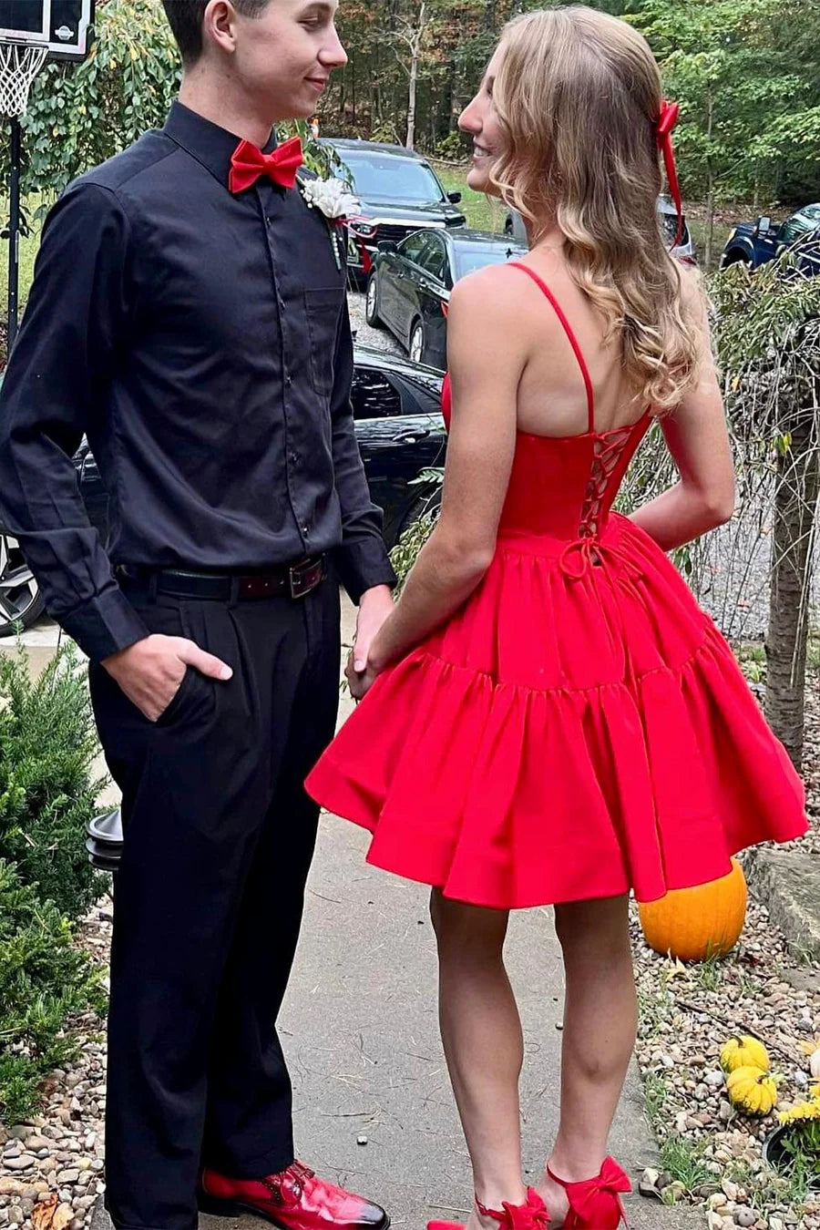 Pink Corset Bodice Lace-Up A-Line Cocktail Dress with Ruffles