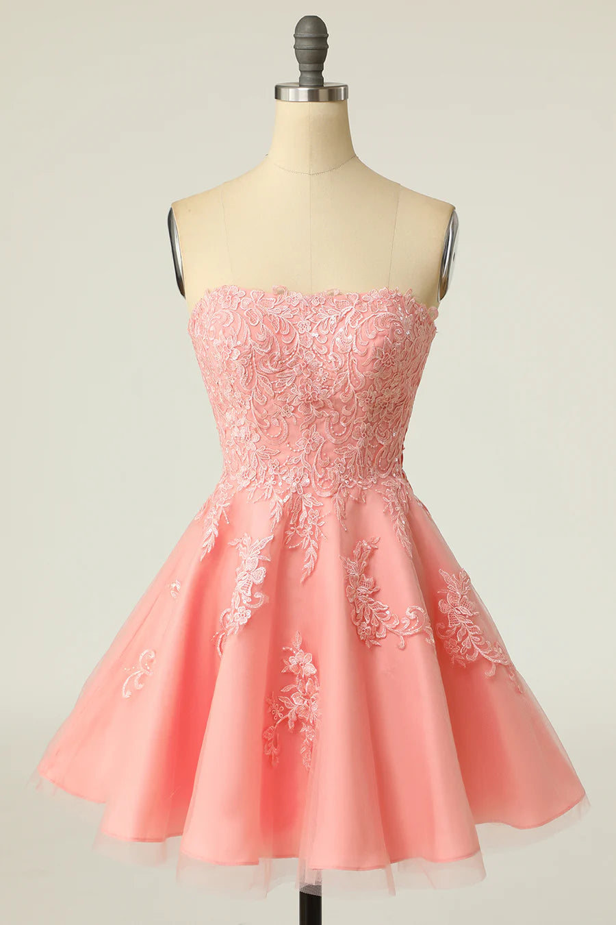 Pink Strapless Lace-Up A-Line Short Unique Design Homecoming Dress