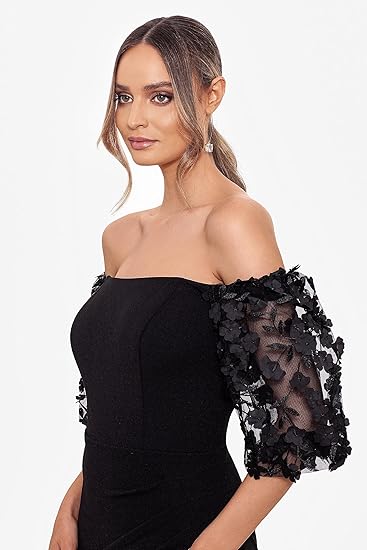 Women's Illusion Sleeve Off The Shoulder Long Evening Dress