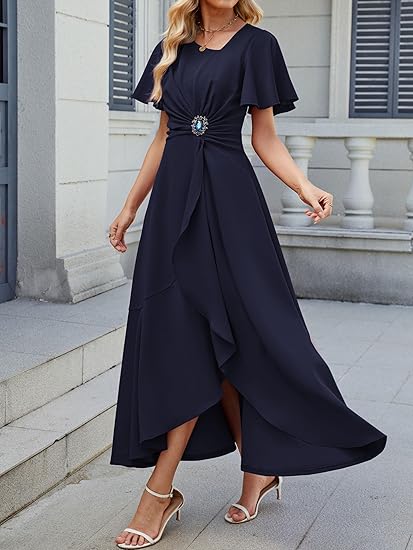 Ruffle Sleeve A Line Evening Party Formal Dresses for Women Evening Dress