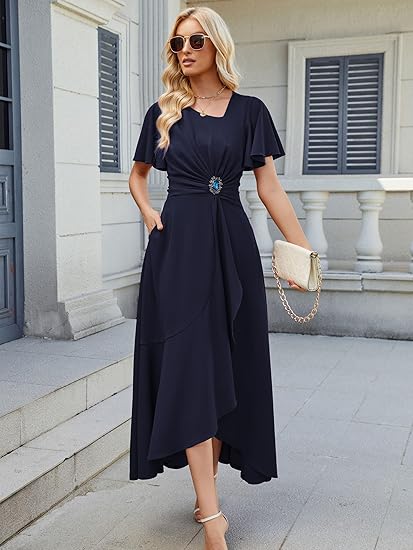 Ruffle Sleeve A Line Evening Party Formal Dresses for Women Evening Dress