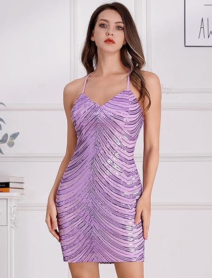 Women's Spaghetti Straps Sparkly Sequins Bodycon Mini Homecoming Dresse