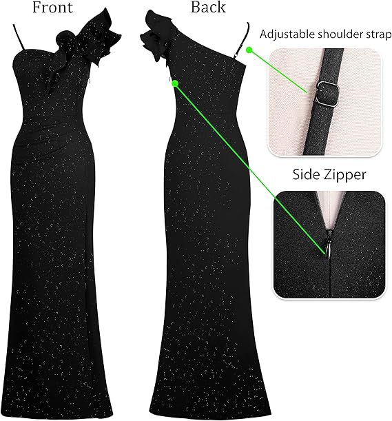 Womens Ruffle One Shoulder Strap Ruched Formal Full Of Charm Evening Dresses
