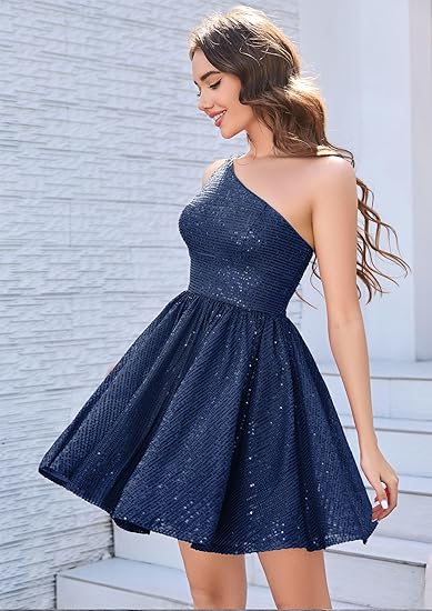 Sparkly Sequin One Shoulder Short Full Of Charm Homecoming Dresses