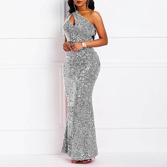 Sequins Fashion Sleeveless Oblique Collar Mermaid Prom Dresses