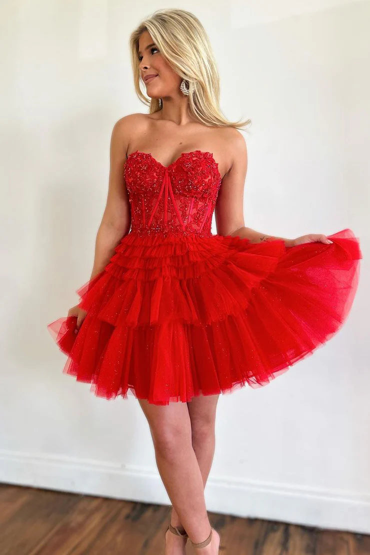 Cute A Line Sweetheart Red Tulle Short Full Of Charm Homecoming Dress