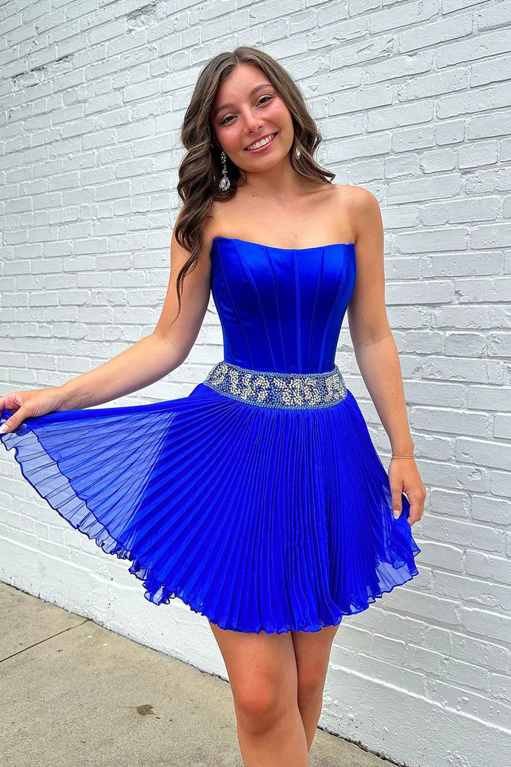 Cute A Line Strapless Royal Blue Chiffon Short Full Of Charm Homecoming Dress