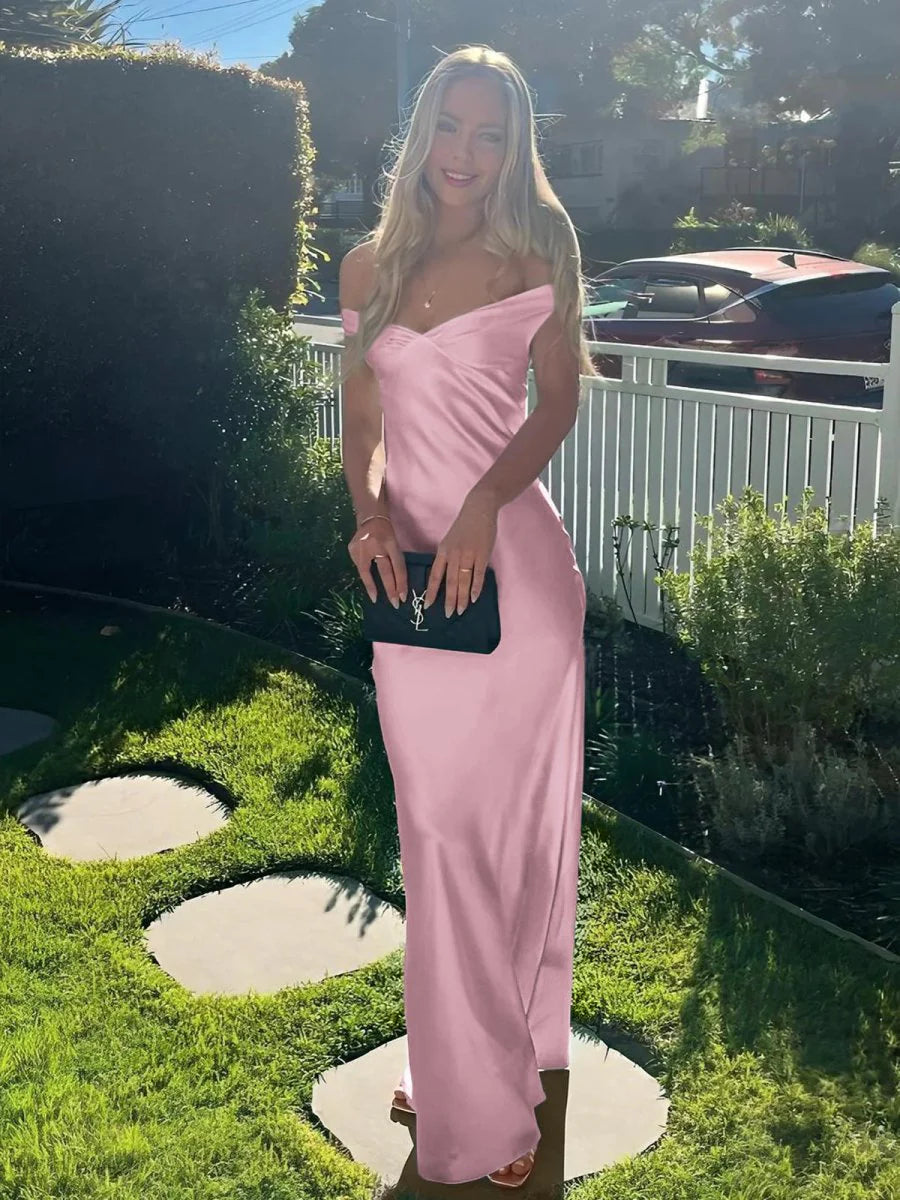 Aqua Off The Shoulder Sheath Satin Long  Unique Design Party Dress