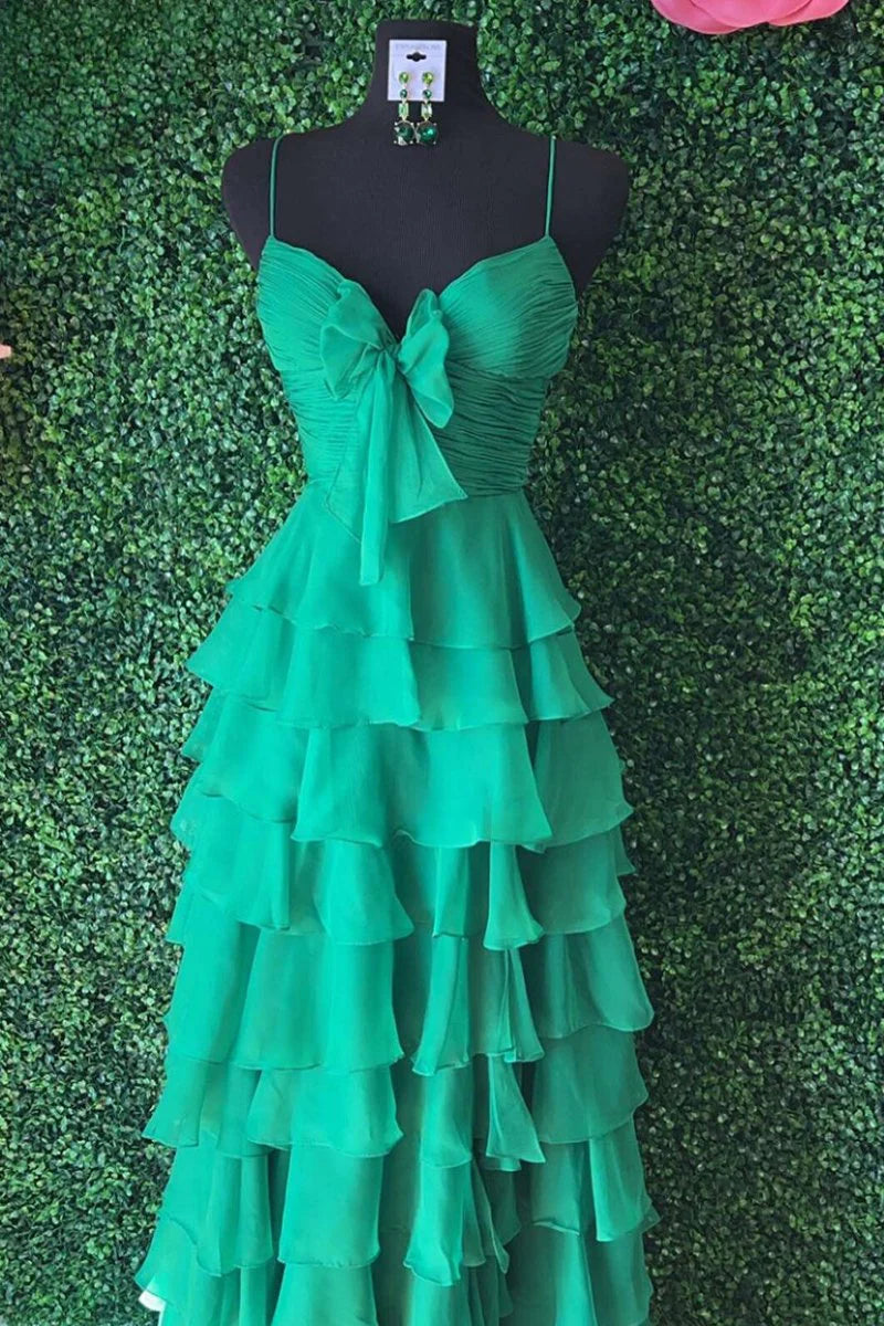 A Line Spaghetti Straps Yellow Long Retract Your Waist Party Dress