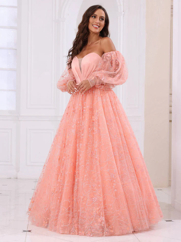 A-Line/Princess Sweetheart Long with Detachable Sleeves Evening Dresses