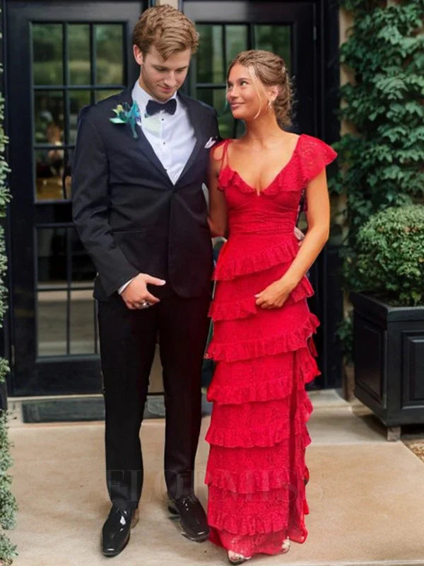 long red prom dresses sexy lace full of charm evening dress
