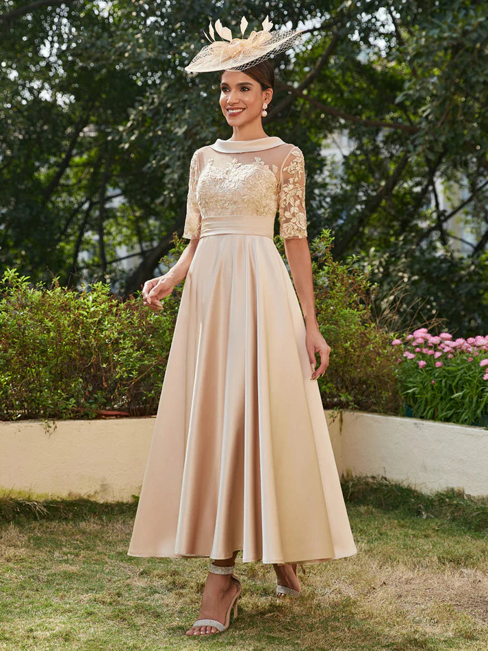 Princess Scoop Half Sleeves Ankle-Length Lon Mother of the Bride Dresses