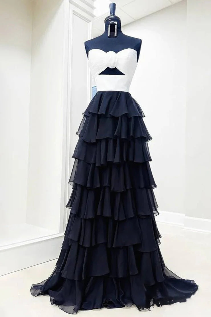 A-Line Strapless V-Neck Layered Chiffon Sleeveless Retract Your Waist Party Dress