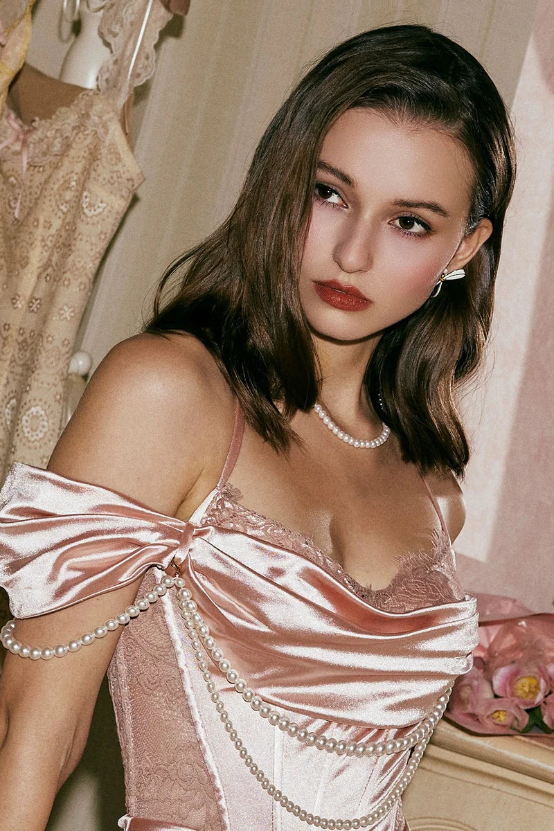 Retro Style Mermaid Off the Shoulder Pink Long Party Dress