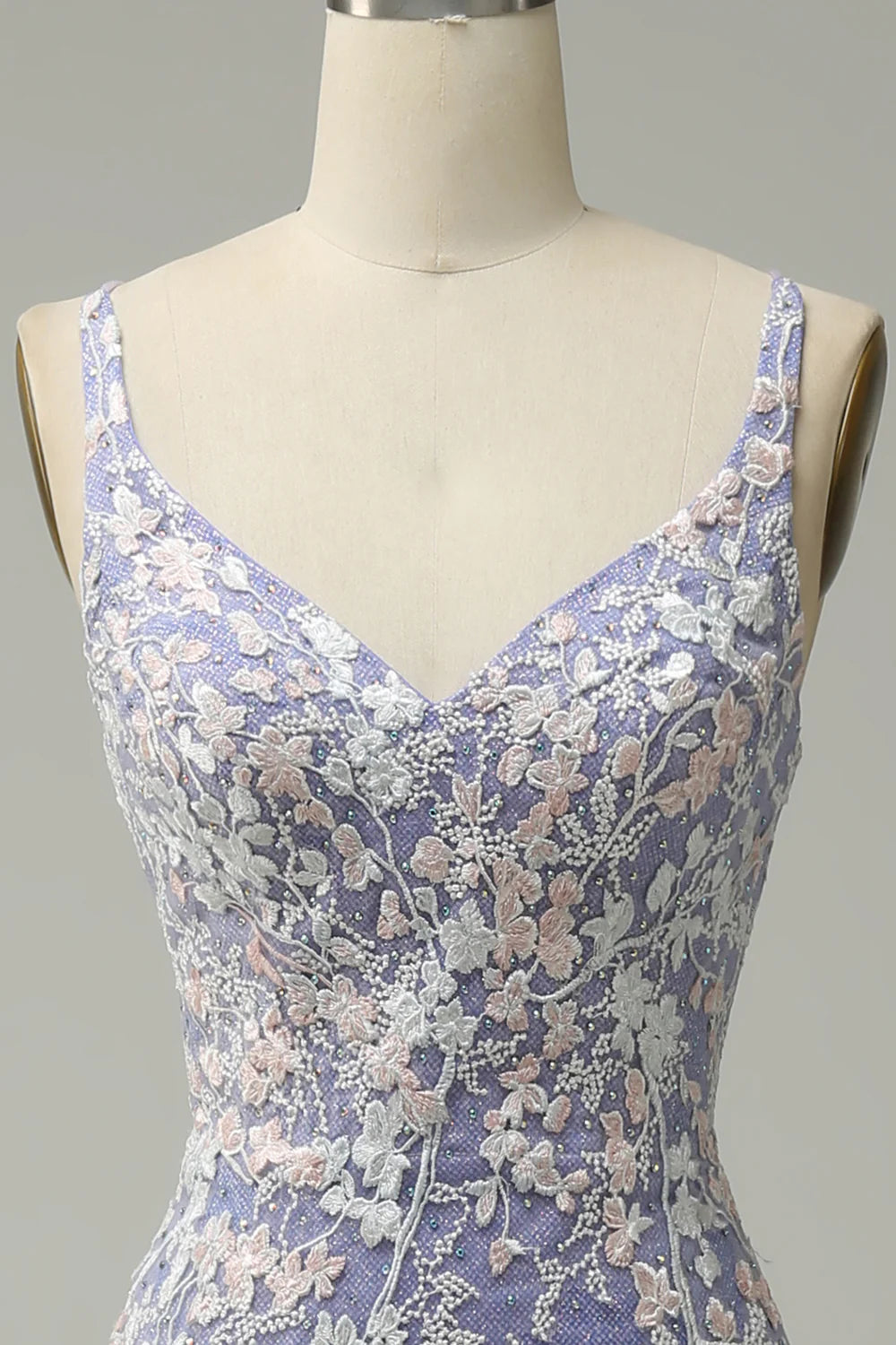 Mermaid V Neck Light Purple Beaded Long Appropriate Color Matching Prom Dress