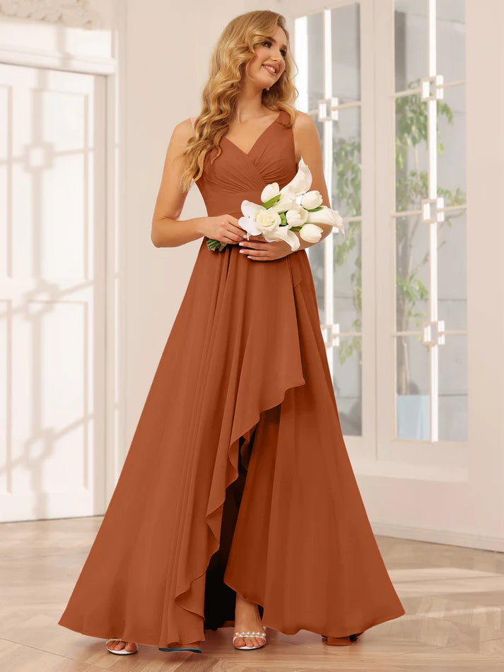 A-Line/Princess V-Neck Asymmetrical Full of charm Evening Dresses