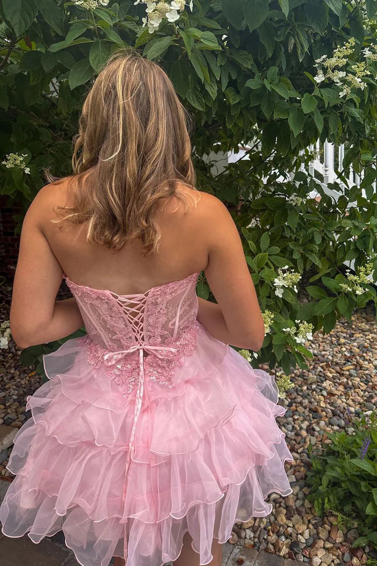 Cute A Line Sweetheart Pink Organza Short Full Of Charm Homecoming Dress