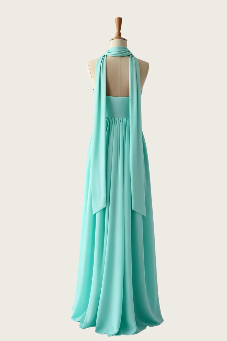 A-Line Chiffon Halter Neck Floor-Length Flowy Bridesmaid Dress