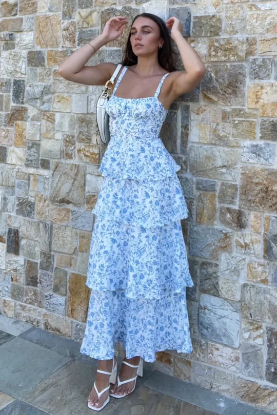 A-Line Empire Sleeveless Floral Appliques Tiered Party Prom Dress