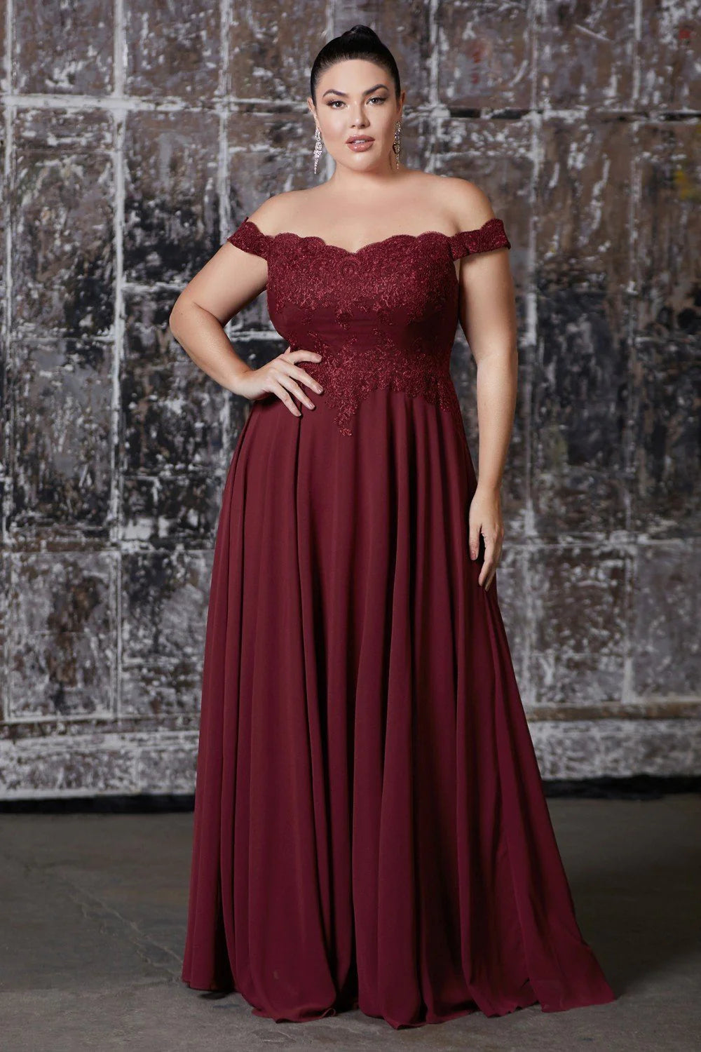 A-Line Off-The-Shoulder Lace Chiffon Floor-Length Prom Dress