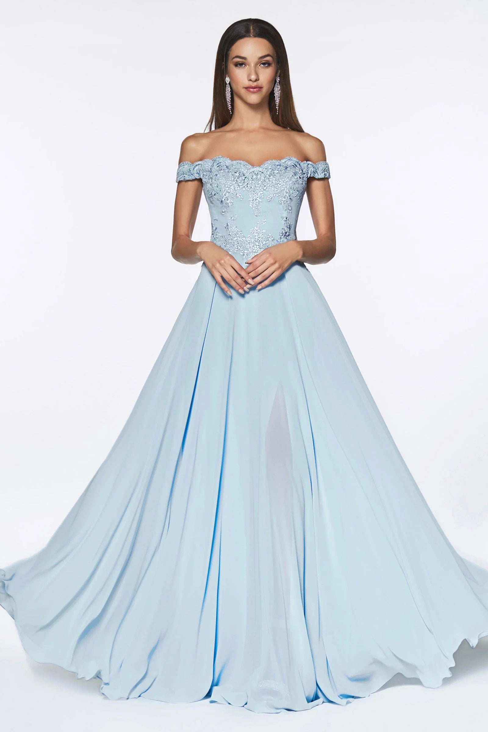 A-Line Off-The-Shoulder Lace Chiffon Floor-Length Prom Dress