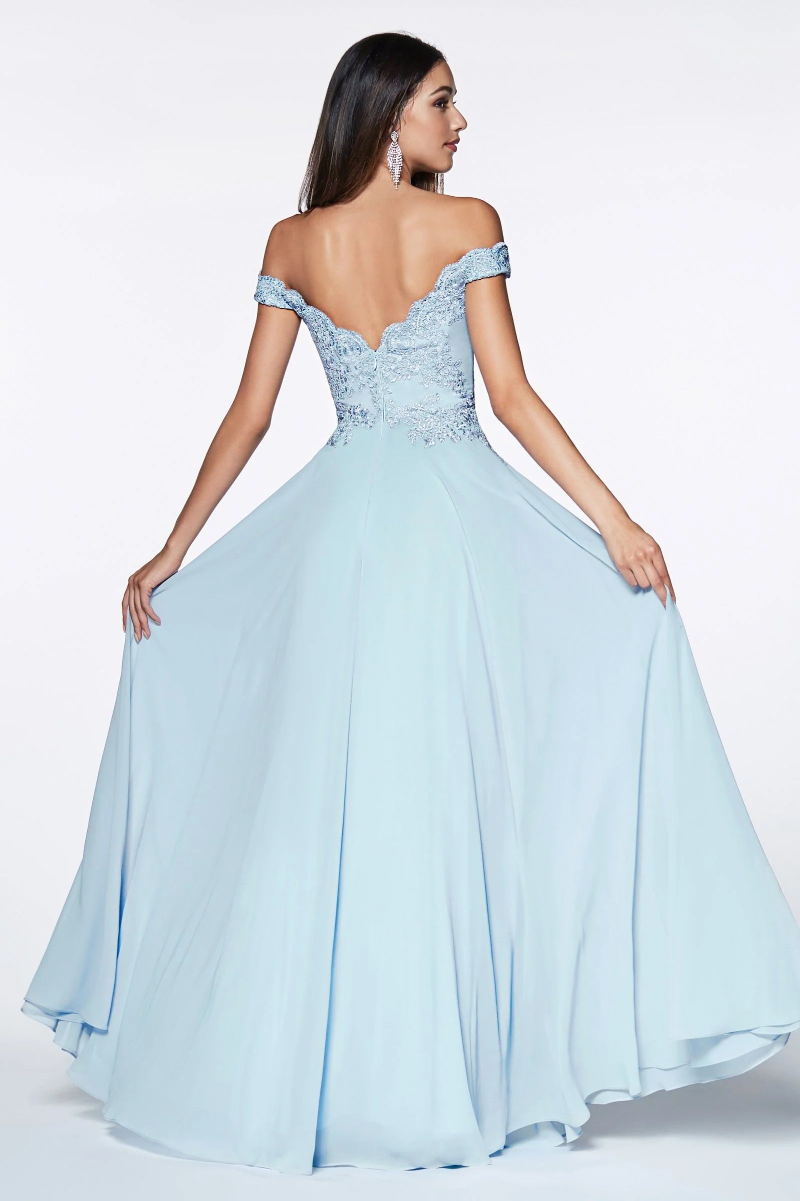 A-Line Off-The-Shoulder Lace Chiffon Floor-Length Prom Dress
