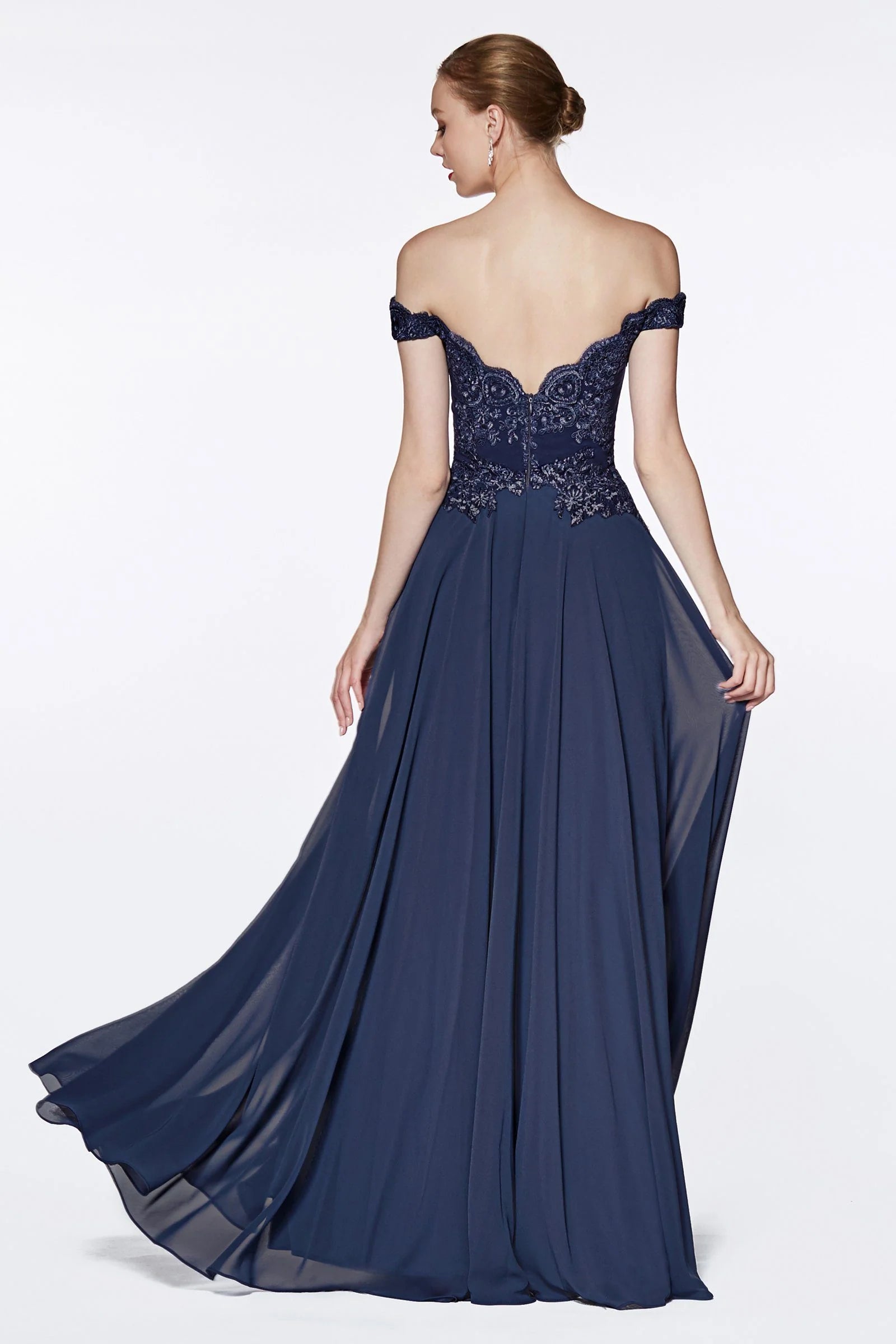 A-Line Off-The-Shoulder Lace Chiffon Floor-Length Prom Dress