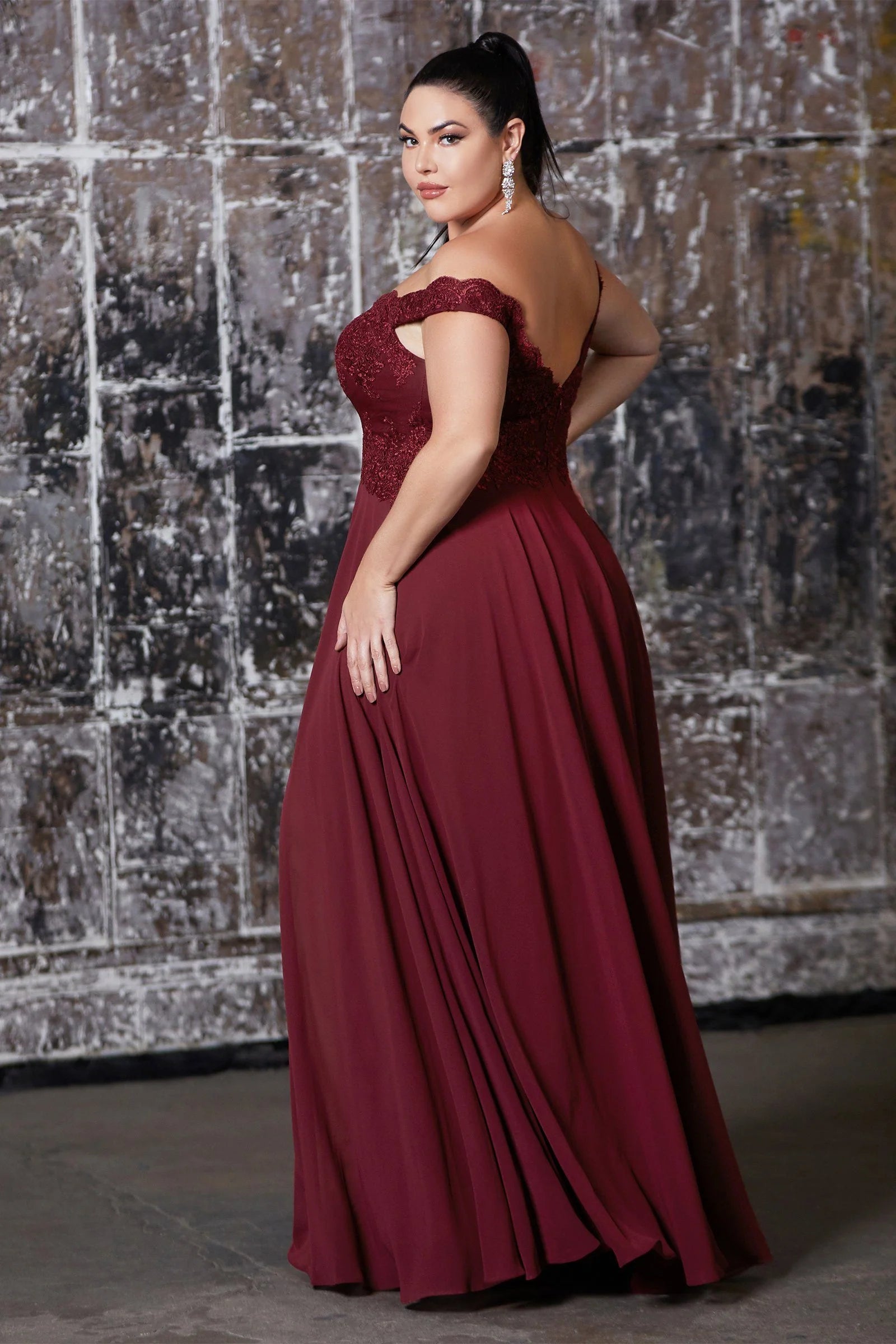 A-Line Off-The-Shoulder Lace Chiffon Floor-Length Prom Dress