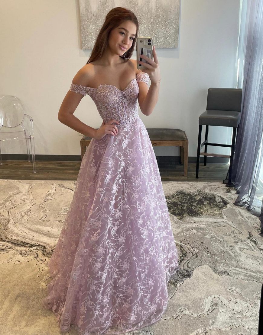 A-Line Off The Shoulder Long Full Of Charm Prom Dress