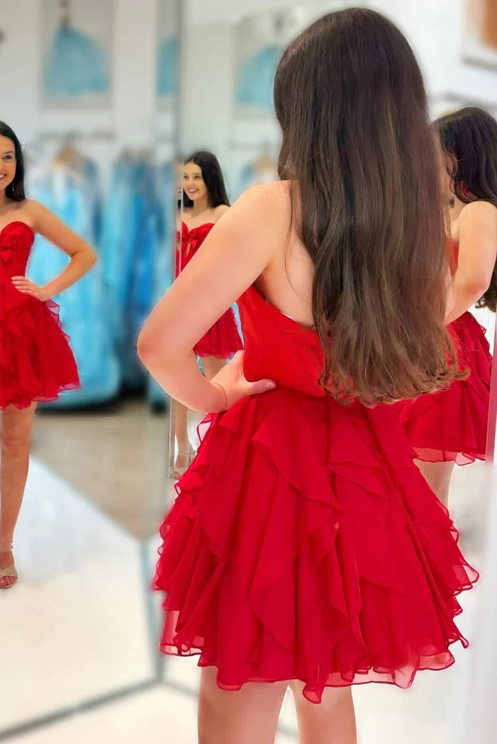 A-Line Ruffles Empire-Waist Sleeveless Strapless Short Homecoming Dress