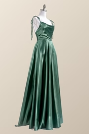 A-Line Satin Cowl Neck Tie-Straps Side-Slit Floor-Length Bridesmaid Dress