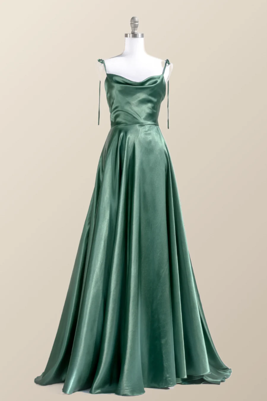 A-Line Satin Cowl Neck Tie-Straps Side-Slit Floor-Length Bridesmaid Dress