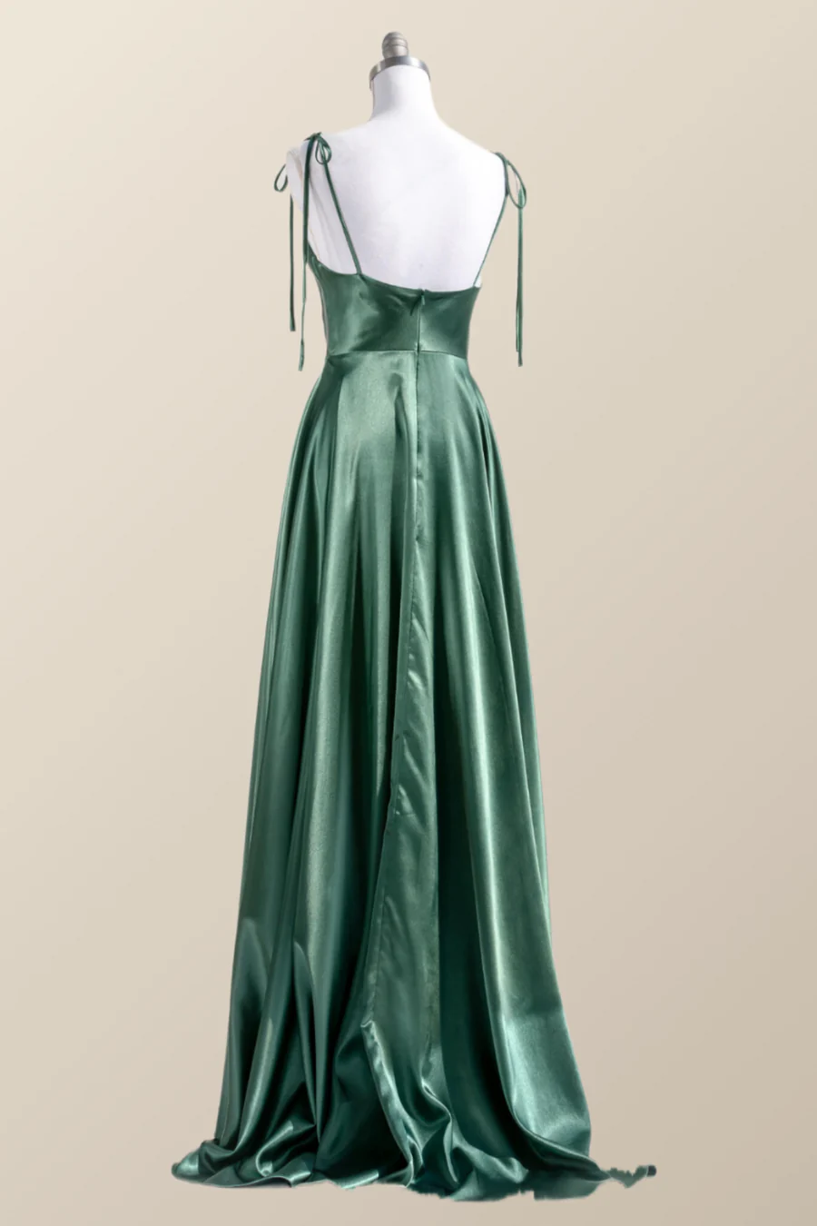 A-Line Satin Cowl Neck Tie-Straps Side-Slit Floor-Length Bridesmaid Dress