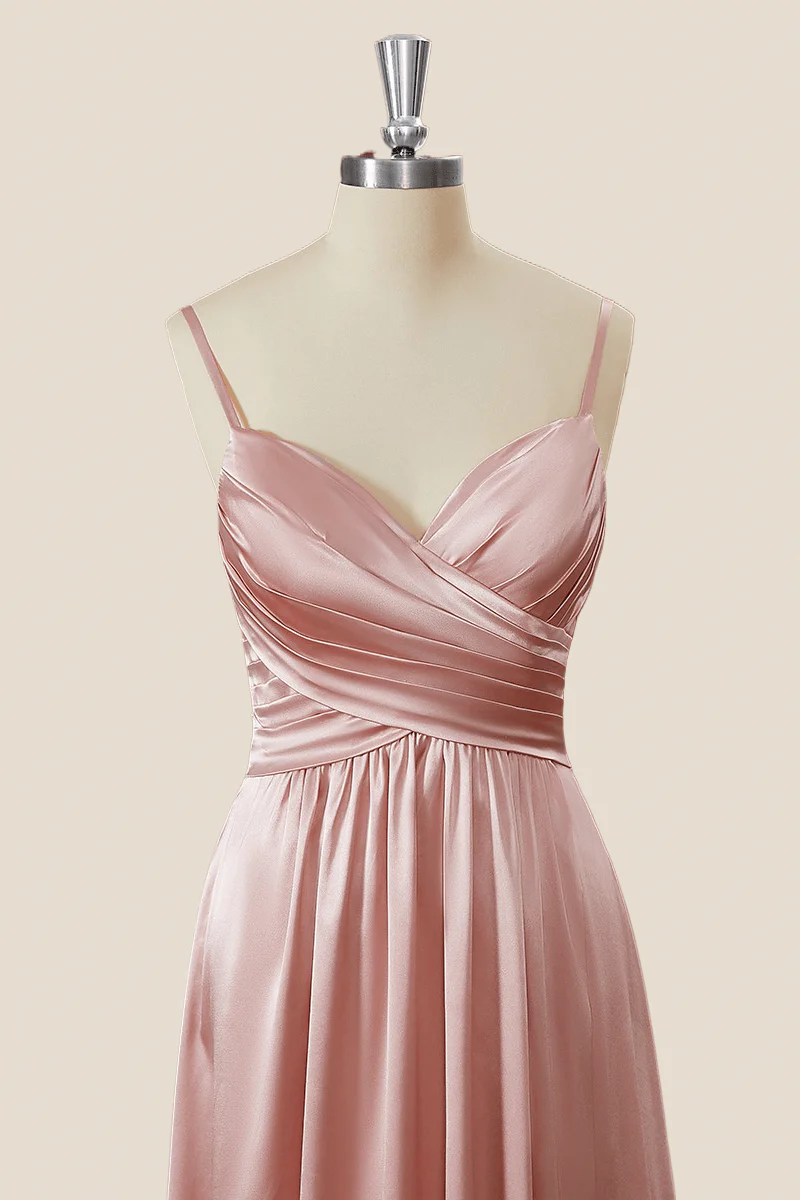 A-Line Satin Sweetheart Spaghetti Straps Low-Back Floor-Length Bridesmaid Dress