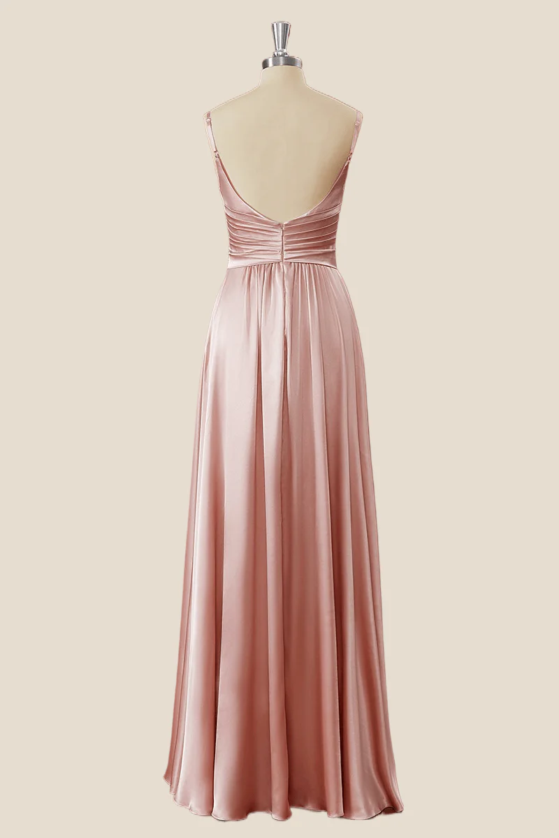 A-Line Satin Sweetheart Spaghetti Straps Low-Back Floor-Length Bridesmaid Dress