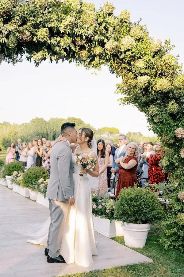 A-Line Square Neck Simple Wedding Dress Modest Wedding Gown