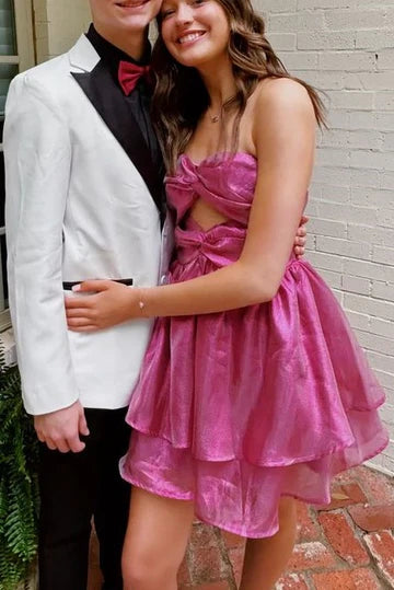 A-Line Strapless Empire-Waist Keyhole Sleeveless Short Homecoming Dress