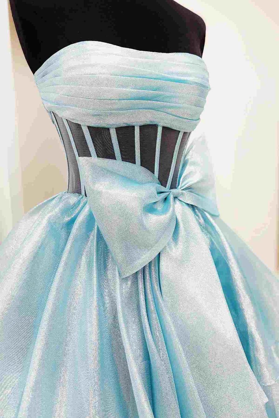 A-Line Strapless Empire-Waist Tiered Sleeveless Long Prom Dress