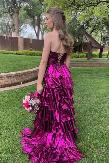 A-Line Strapless Empire Tiered Party Prom Dress